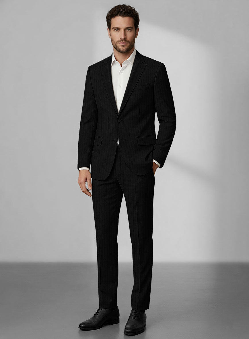 Loro Piana Zelander Black Self Stripe Wool Suit - StudioSuits