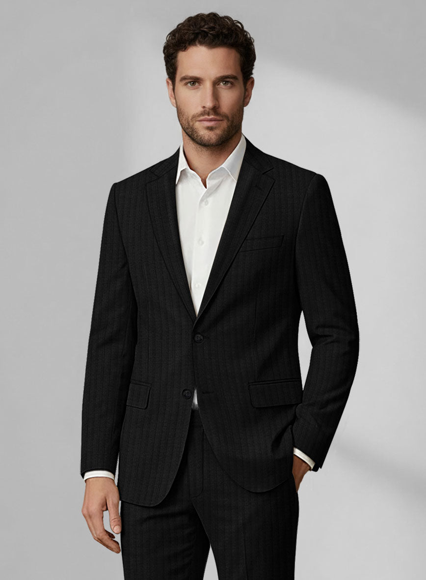 Loro Piana Zelander Black Self Stripe Wool Suit - StudioSuits