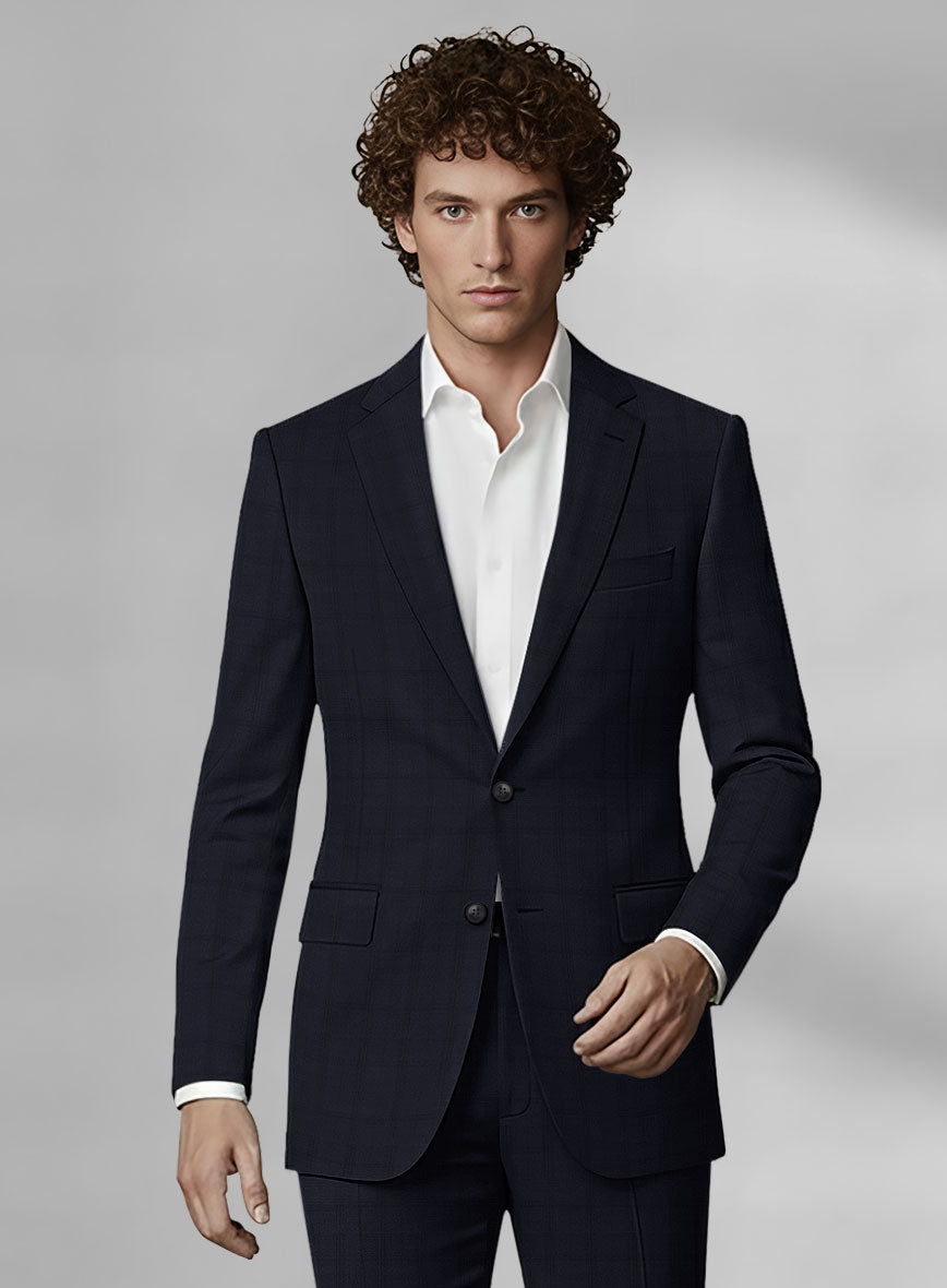 Loro Piana Zelander Blue Self Check Wool Jacket - StudioSuits