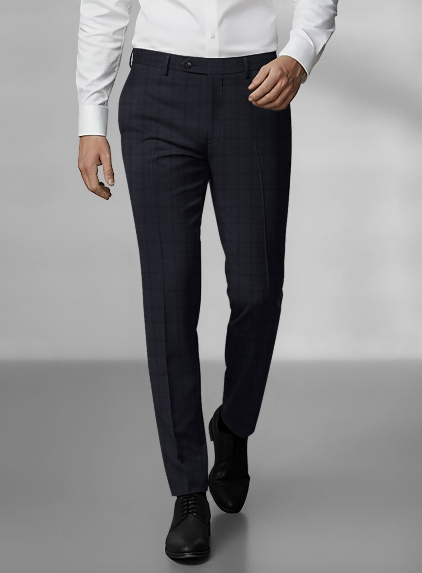 Loro Piana Zelander Blue Self Check Wool Pants - StudioSuits