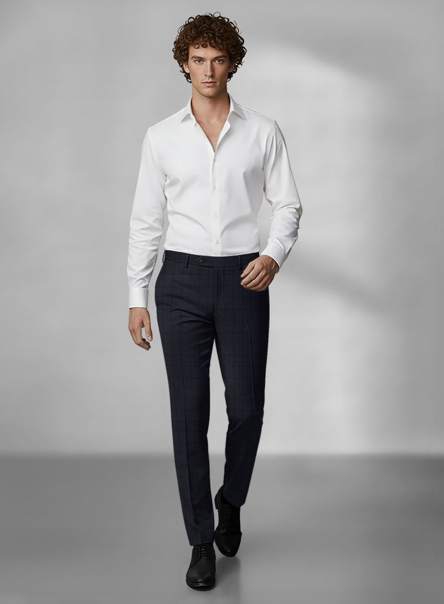 Loro Piana Zelander Blue Self Check Wool Pants - StudioSuits