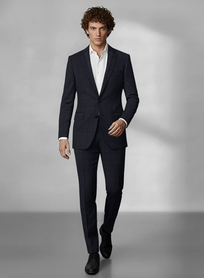 Loro Piana Zelander Blue Self Check Wool Suit - StudioSuits