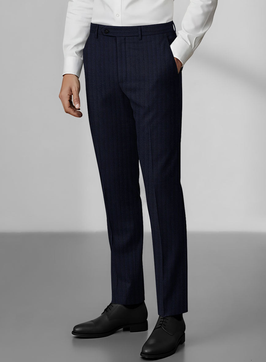 Loro Piana Zelander Blue Self Stripe Wool Pants - StudioSuits