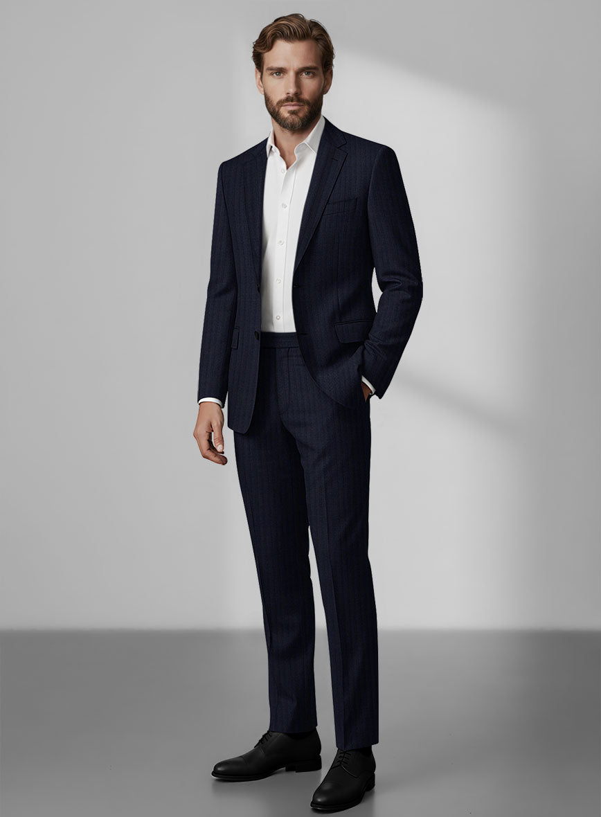 Loro Piana Zelander Blue Self Stripe Wool Suit - StudioSuits
