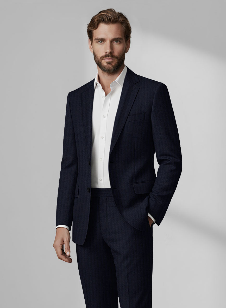 Loro Piana Zelander Blue Self Stripe Wool Suit - StudioSuits
