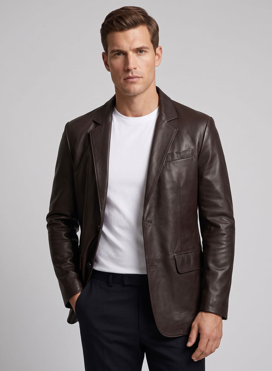 Louis Brown Lambskin Leather Blazer - StudioSuits