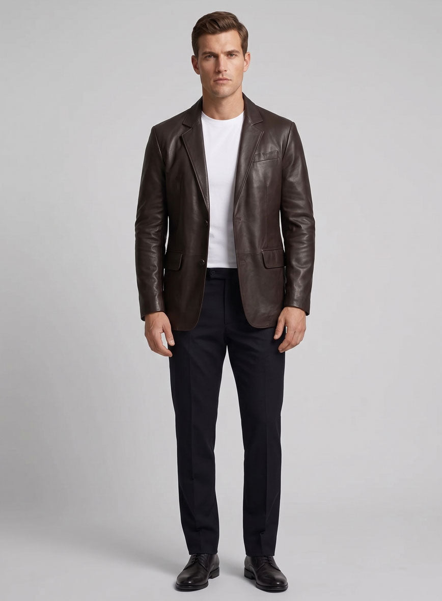 Louis Brown Lambskin Leather Blazer - StudioSuits