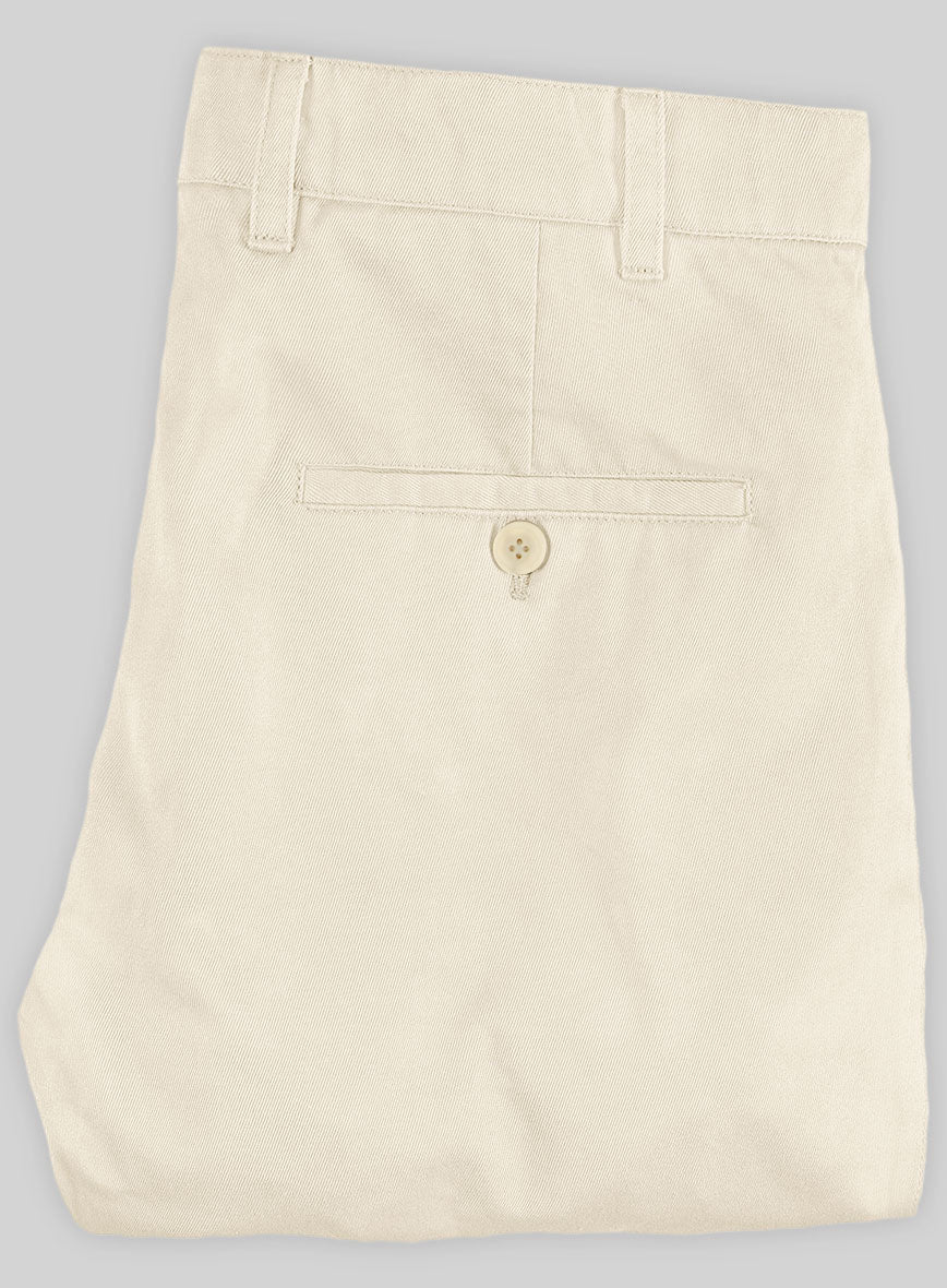 Washed Light Beige Feather Cotton Canvas Stretch Chino Pants - StudioSuits