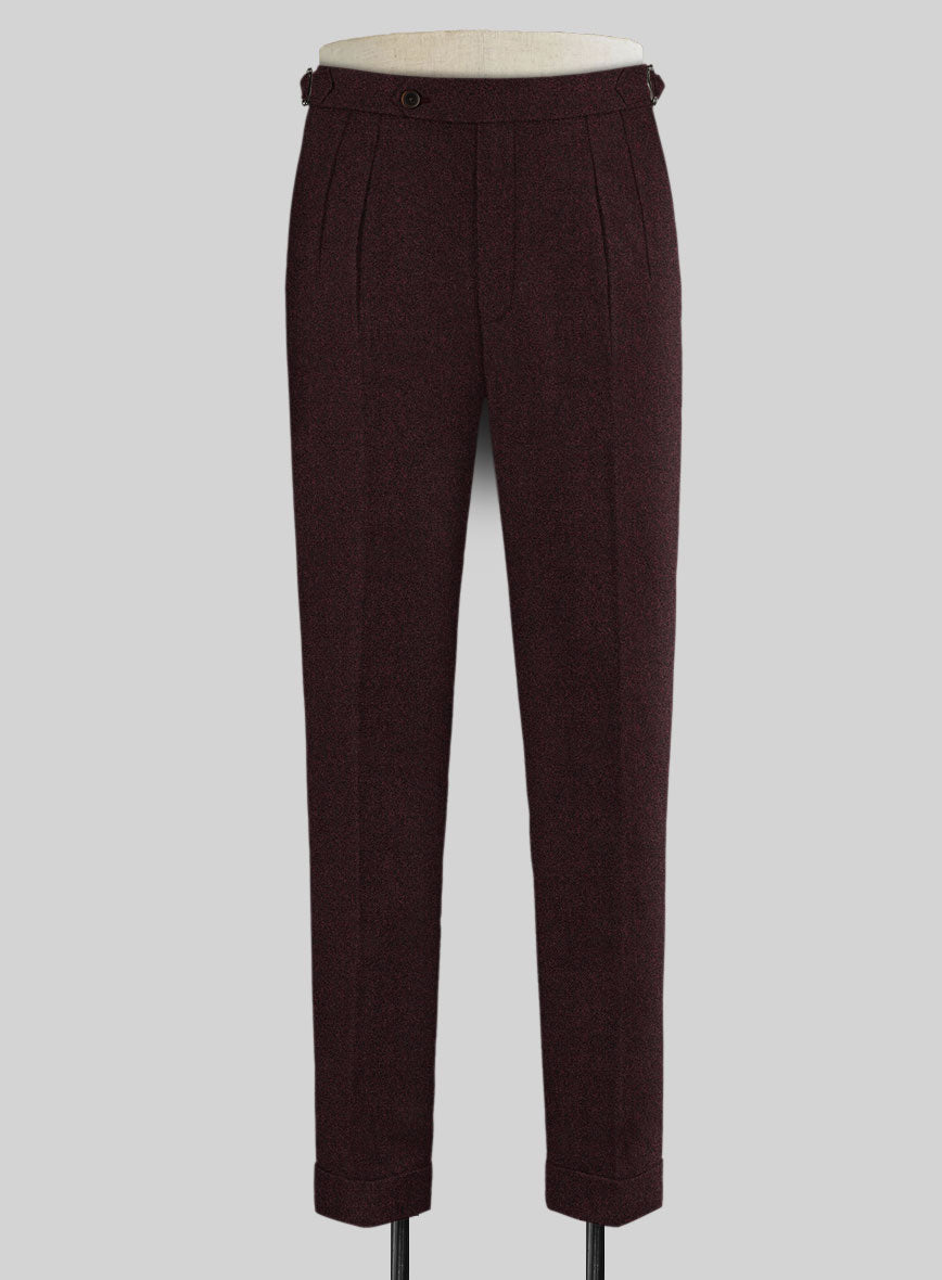 Light Weight Melange Wine Highland Tweed Trousers - StudioSuits