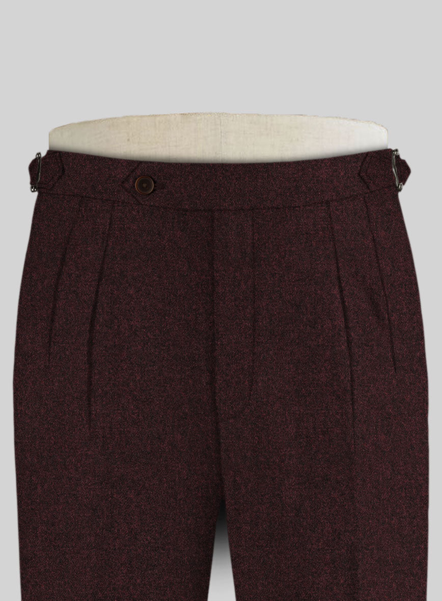 Light Weight Melange Wine Highland Tweed Trousers - StudioSuits