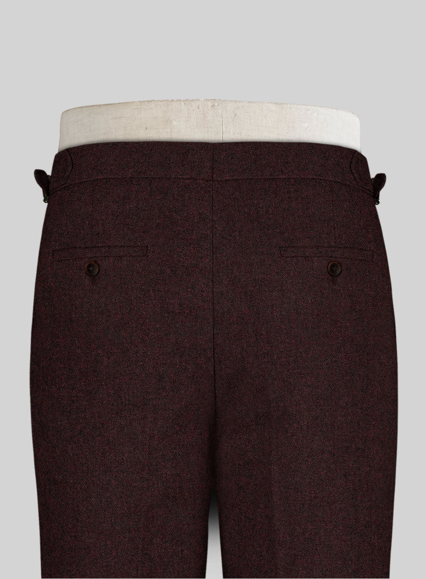 Light Weight Melange Wine Highland Tweed Trousers - StudioSuits