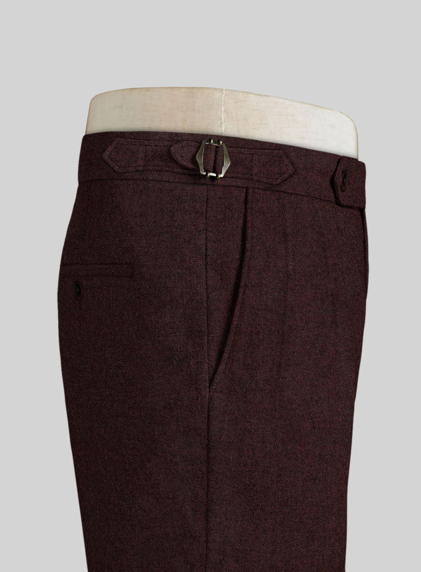 Light Weight Melange Wine Highland Tweed Trousers - StudioSuits