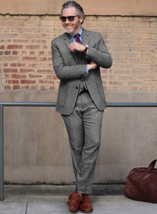 Light Weight Dark Gray Tweed Suit - StudioSuits