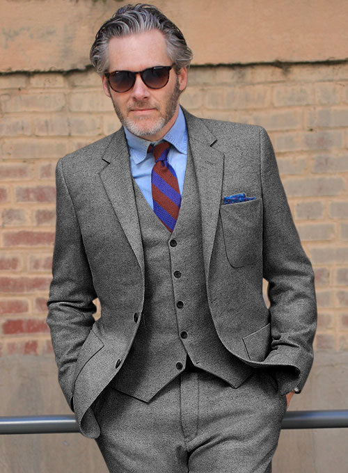 Light Weight Dark Gray Tweed Suit - StudioSuits