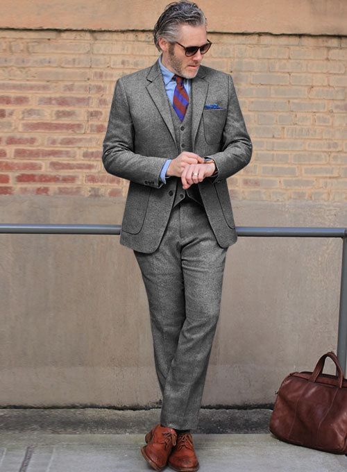 Light Weight Dark Gray Tweed Suit - StudioSuits