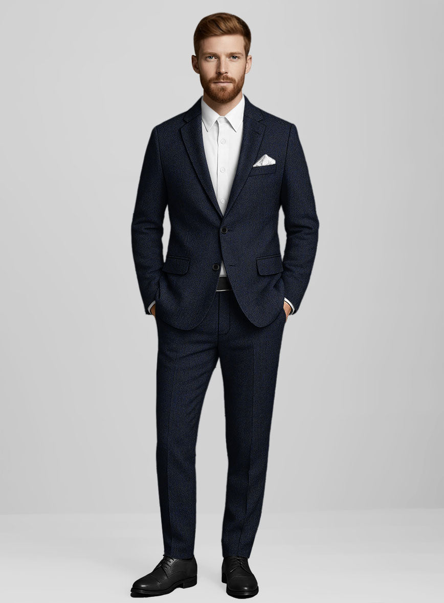 Light Weight Melange Dark Blue Tweed Suit - StudioSuits