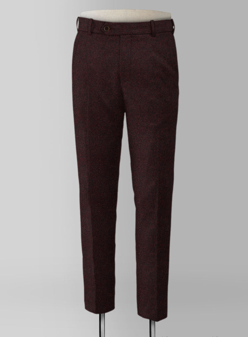 Light Weight Melange Wine Tweed Pants - StudioSuits