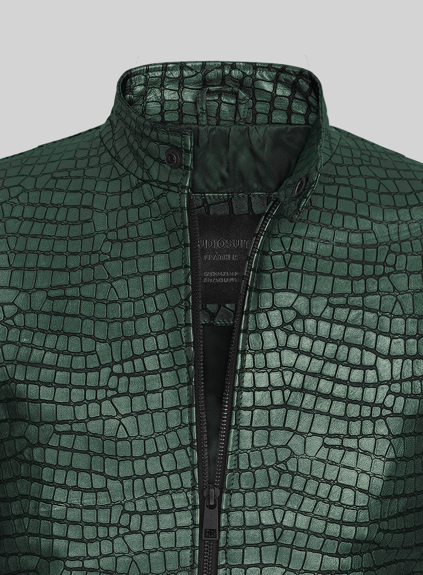 Lustrous Croc Metallic Green Leather Jacket – StudioSuits