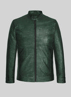 Lustrous Croc Metallic Green Leather Jacket - StudioSuits