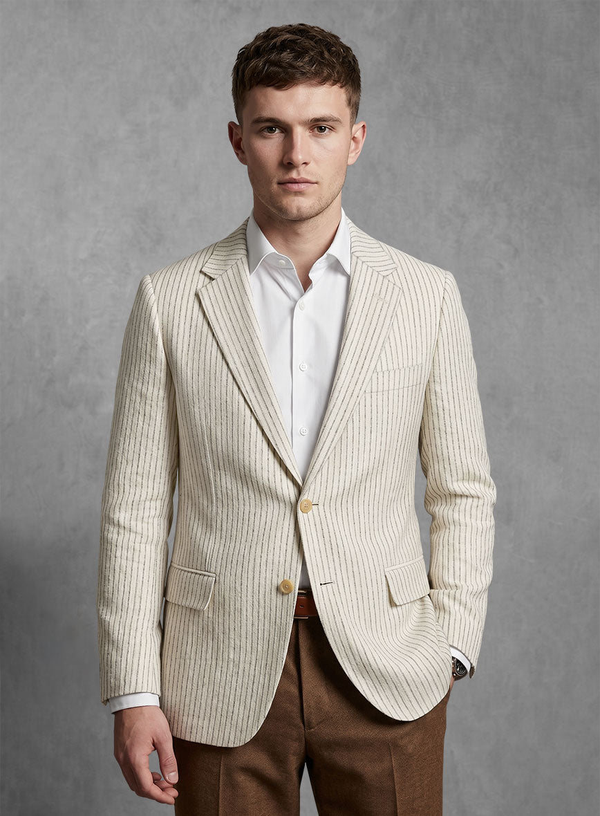 Maestro Accelo Pinstripe Linen Wool Silk Jacket - StudioSuits
