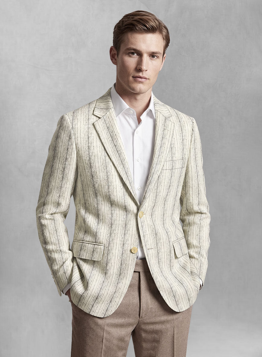 Maestro Baezz Stripe Linen Wool Silk Jacket - StudioSuits