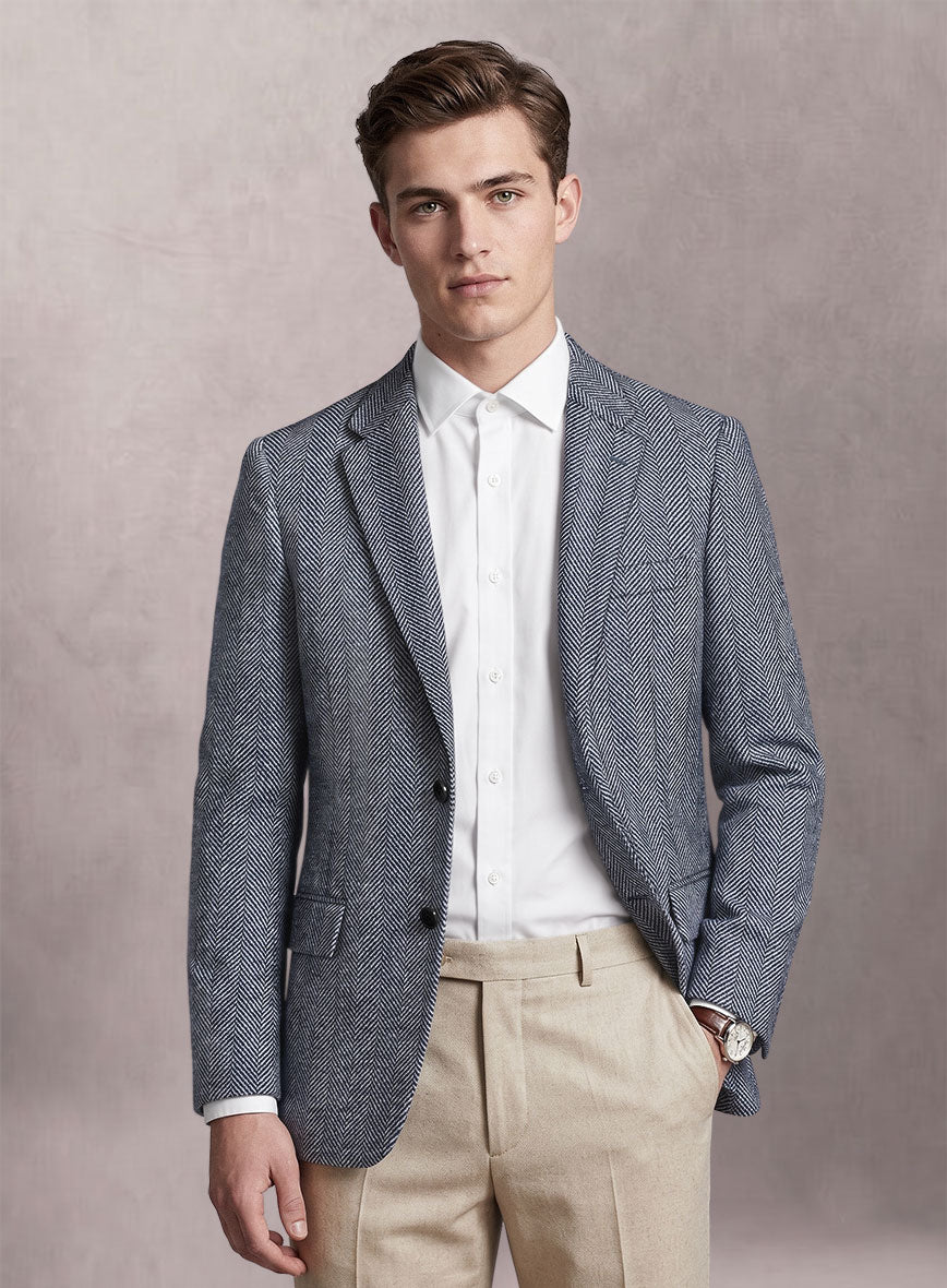 Maestro Goye Herringbone Silk Linen Cotton Jacket - StudioSuits