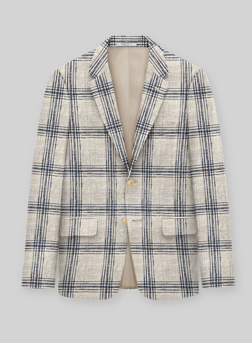 Maestro Intino Check Linen Wool Silk Jacket - StudioSuits
