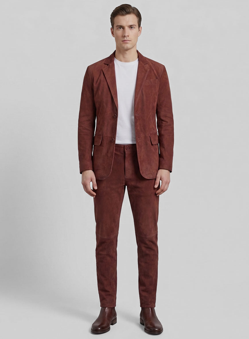 Mahogany Brown Suede Leather Suit - StudioSuits