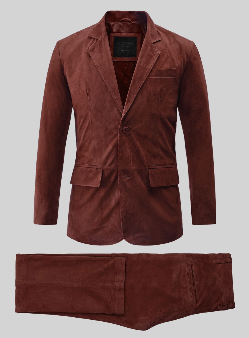 Mahogany Brown Suede Leather Suit - StudioSuits