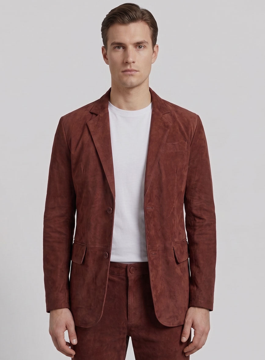 Mahogany Brown Suede Leather Suit - StudioSuits