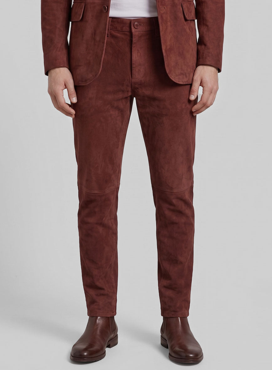 Mahogany Brown Suede Leather Suit - StudioSuits