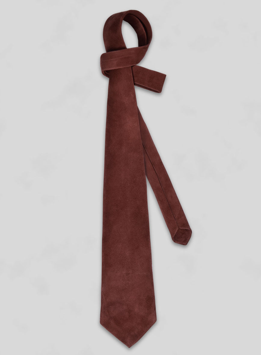 Mahogany Brown Suede Leather Tie - StudioSuits