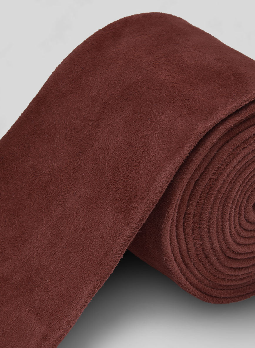 Mahogany Brown Suede Leather Tie - StudioSuits