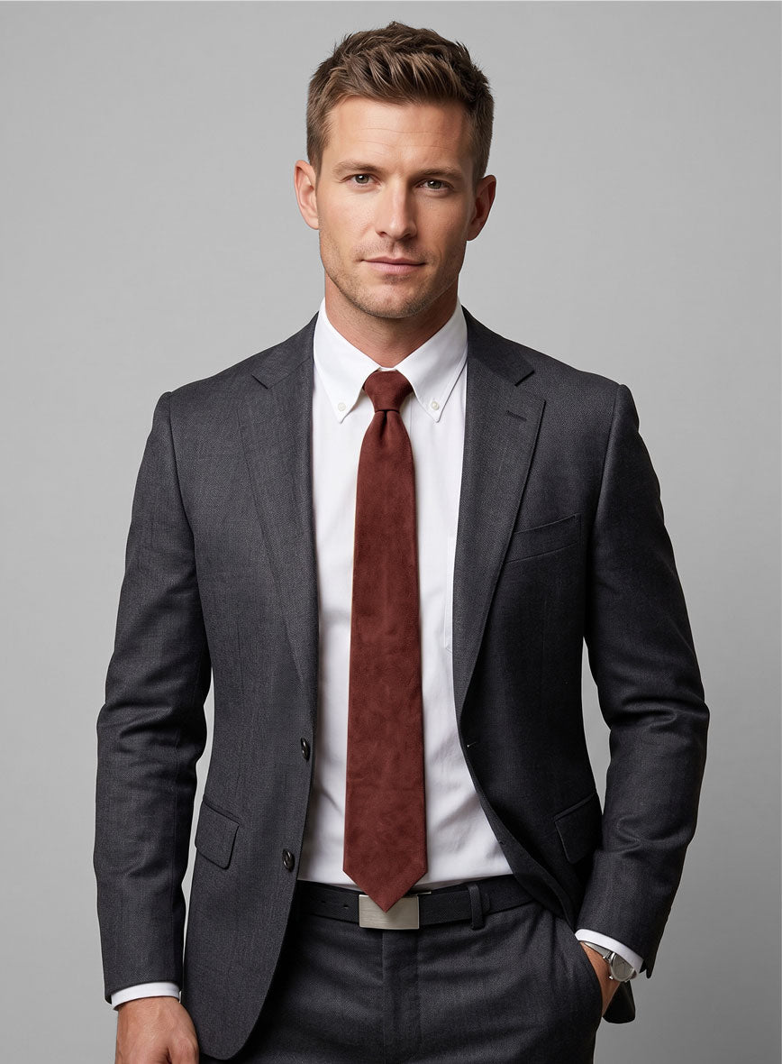 Mahogany Brown Suede Leather Tie - StudioSuits