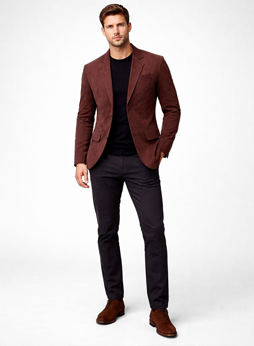 Mahogany Brown Suede Leather Blazer - StudioSuits