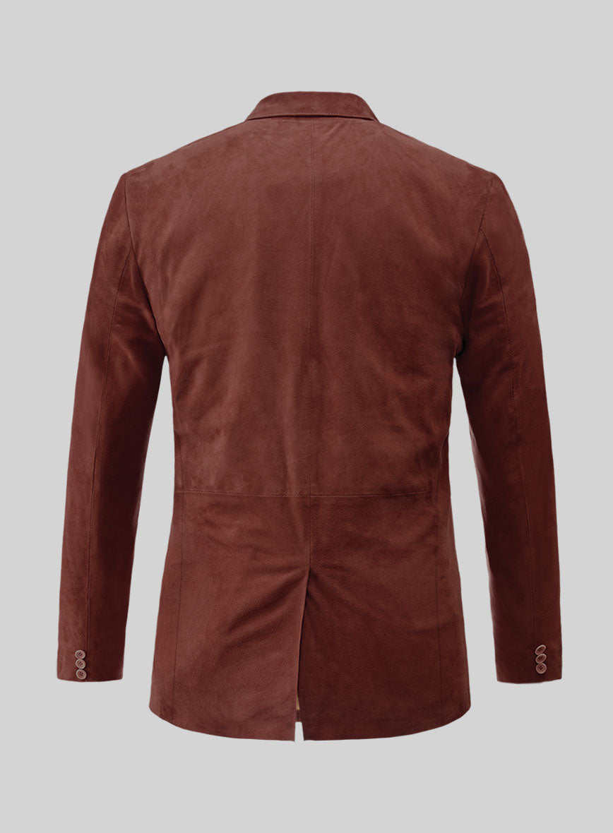 Mahogany Brown Suede Leather Blazer - StudioSuits