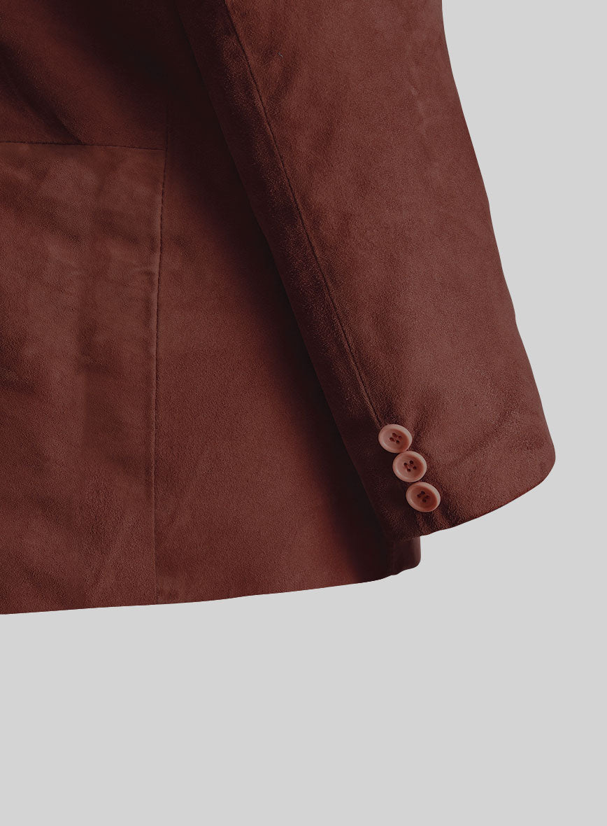 Mahogany Brown Suede Leather Blazer - StudioSuits
