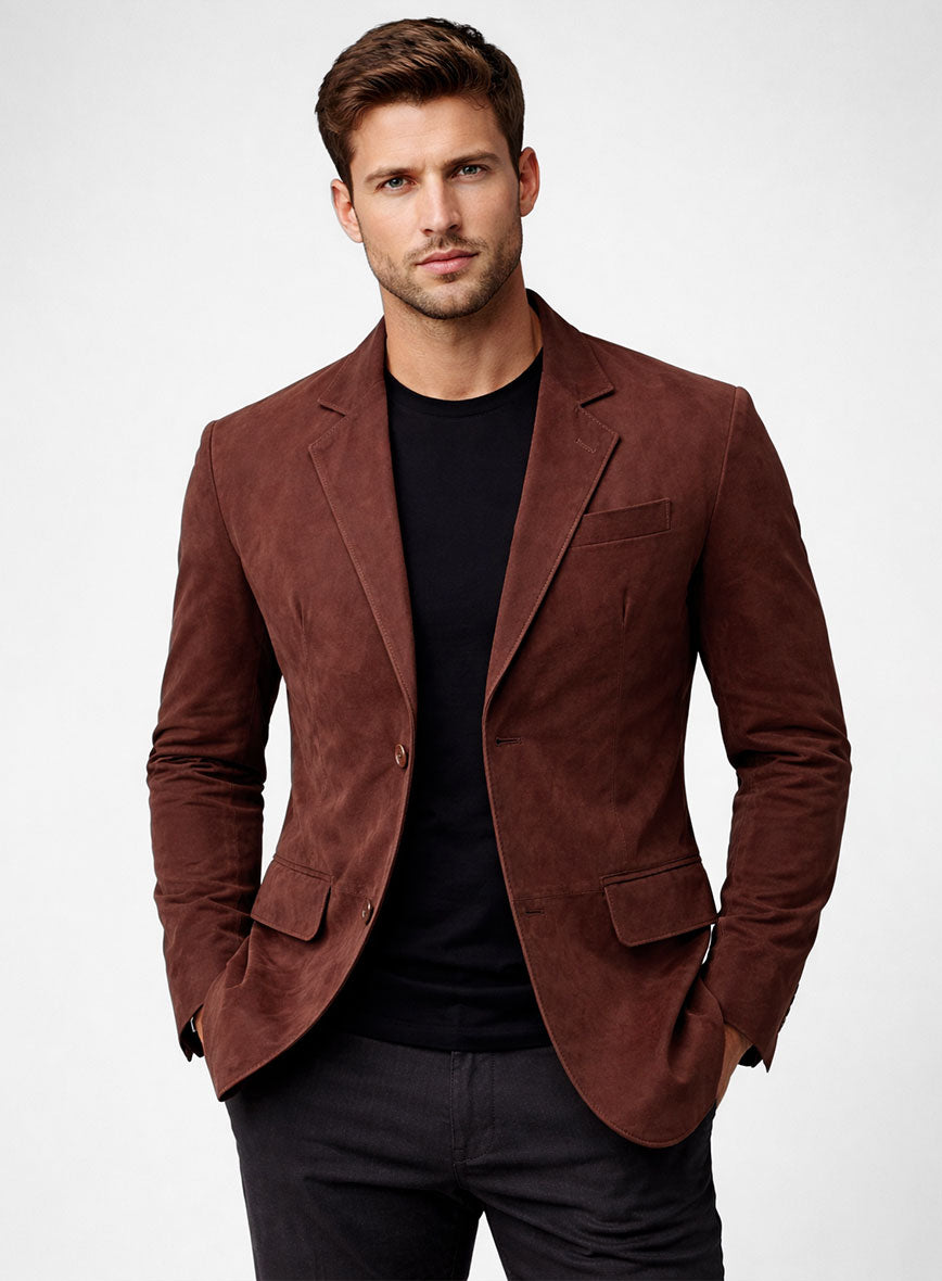 Mahogany Brown Suede Leather Blazer - StudioSuits