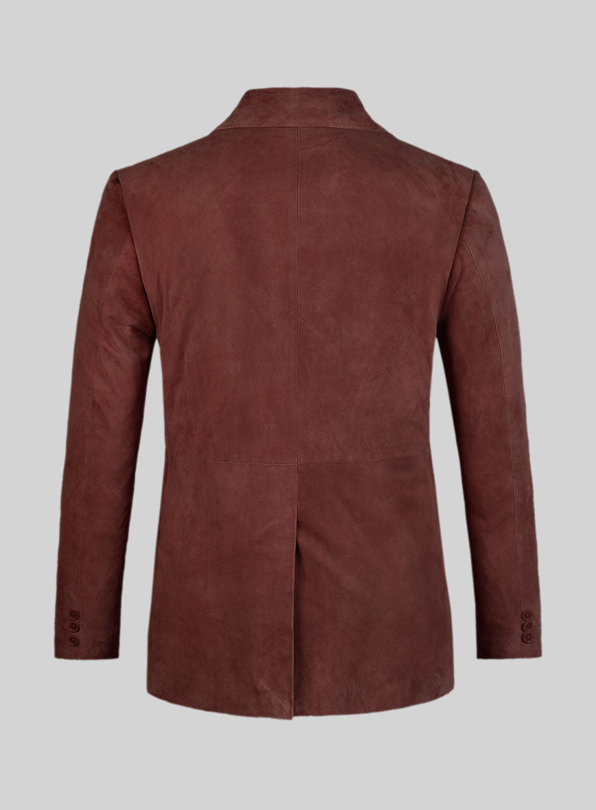 Mahogany Brown Suede Leather Pea Coat - StudioSuits