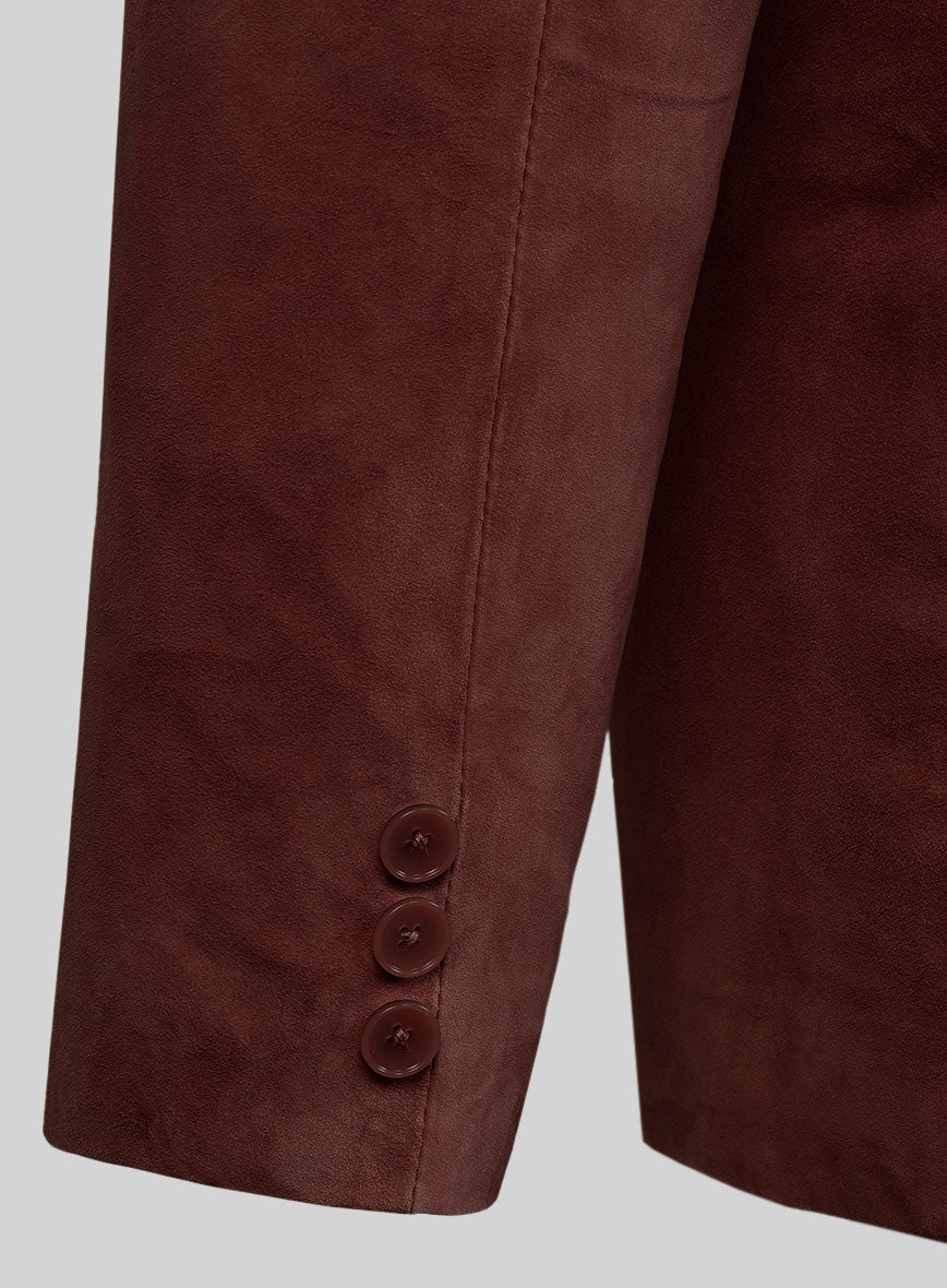 Mahogany Brown Suede Leather Pea Coat - StudioSuits