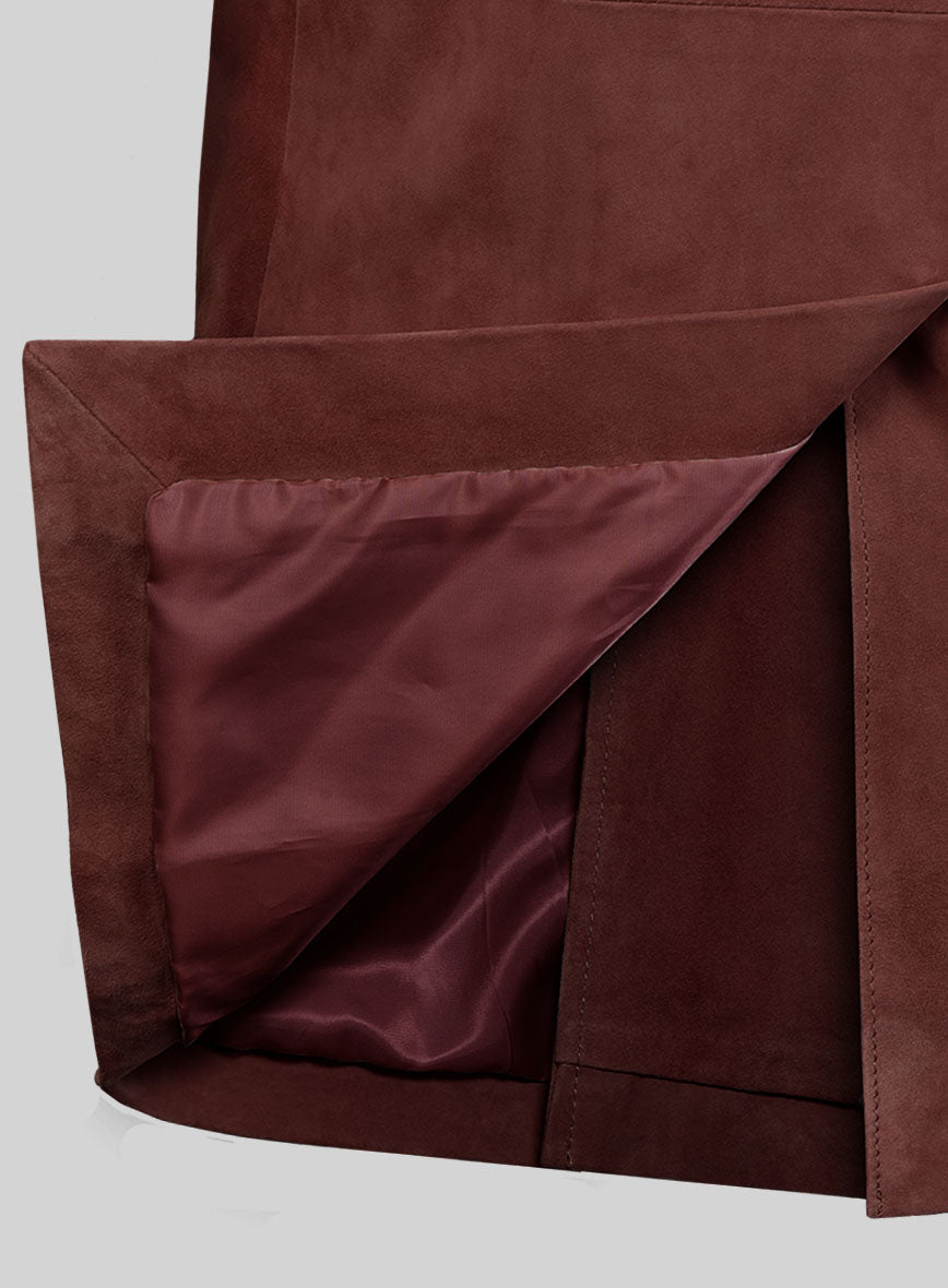 Mahogany Brown Suede Leather Pea Coat - StudioSuits