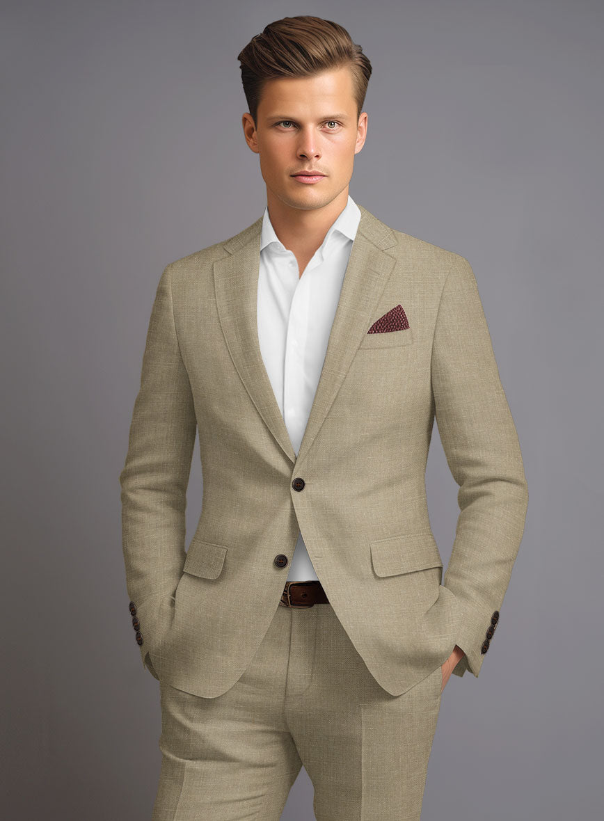 Maple Khaki Pure Linen Suit - StudioSuits