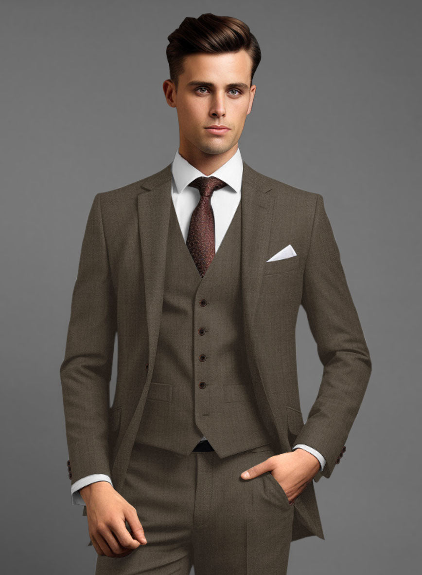Marco Stretch Mud Brown Wool Suit - StudioSuits