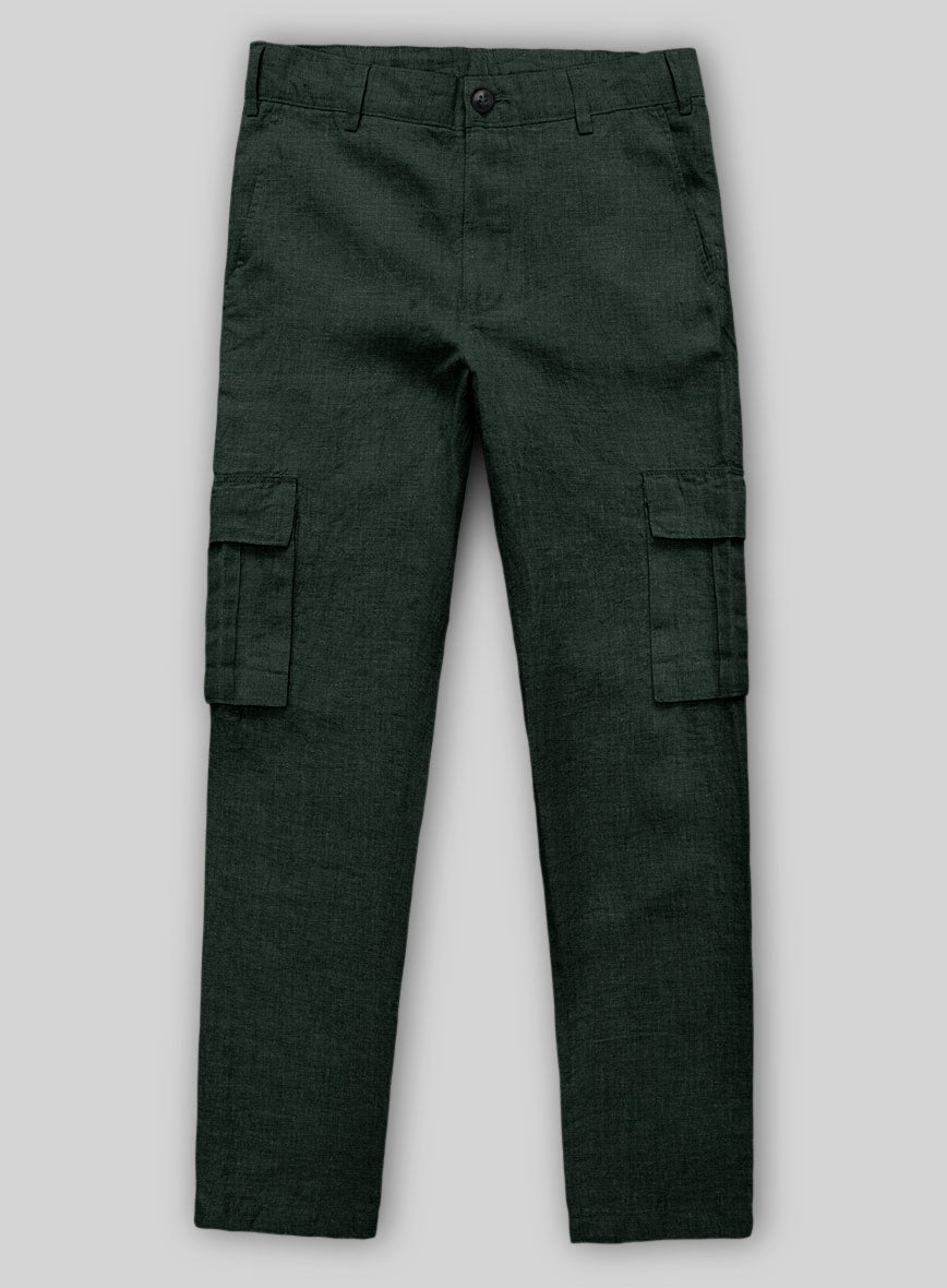 Martini Green Linen Cargo Pants - StudioSuits