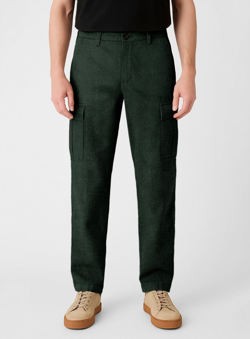 Martini Green Linen Cargo Pants - StudioSuits