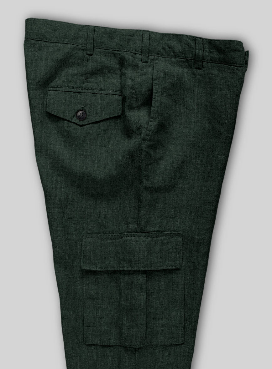 Martini Green Linen Cargo Pants - StudioSuits