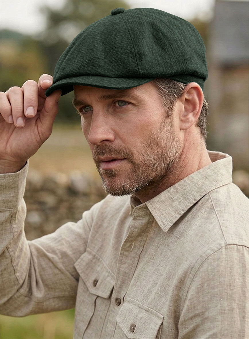 Martini Green Linen Newsboy Cap - StudioSuits
