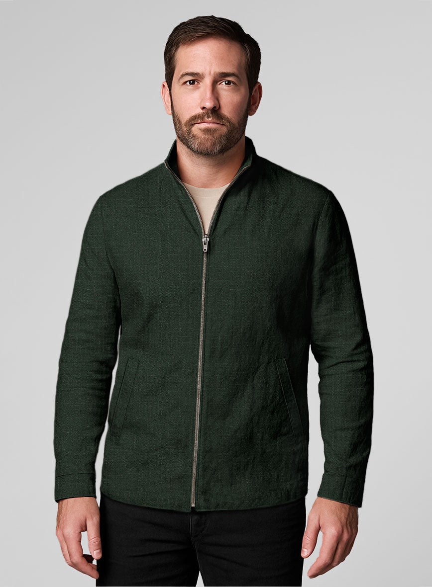 Martini Green Linen Zipper Jacket - StudioSuits