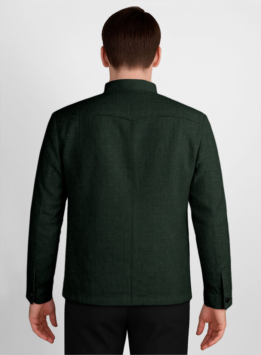 Martini Green Linen Zipper Jacket - StudioSuits
