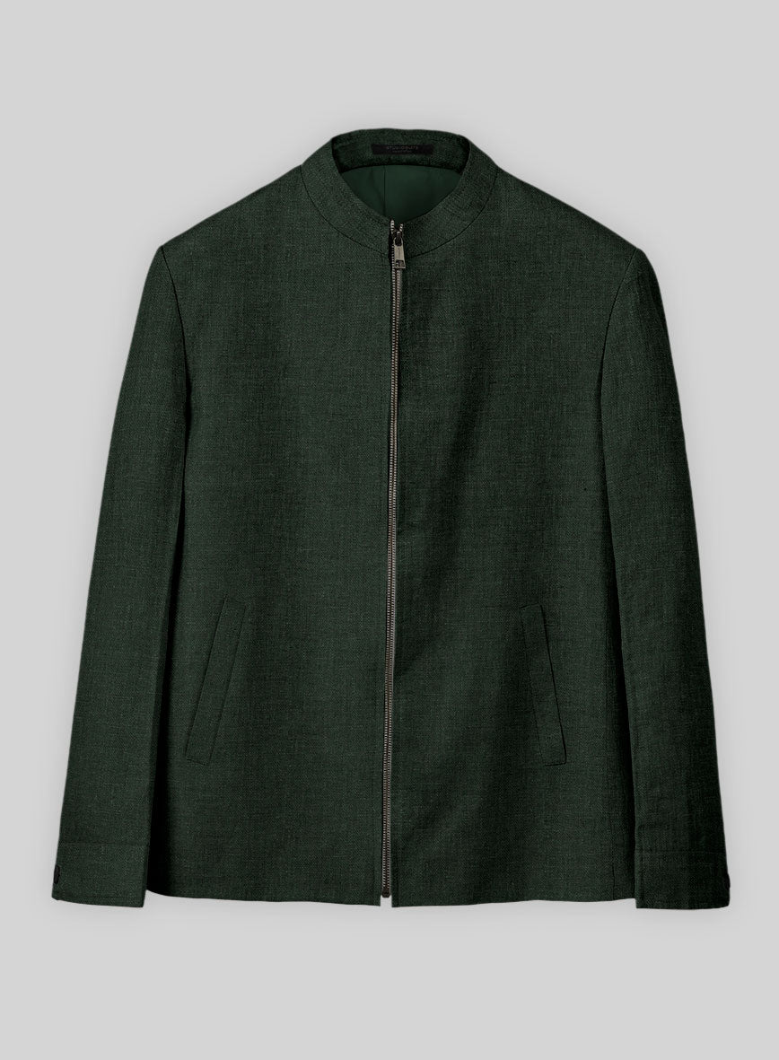 Martini Green Linen Zipper Jacket - StudioSuits